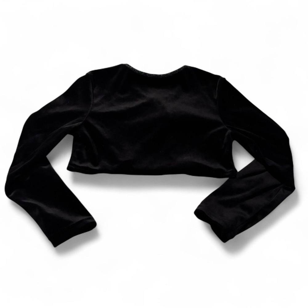 VTG y2k Girls Medium Long Sleeve Velvet Shrug Dress Cover Black Flower Button - Picture 2 of 4